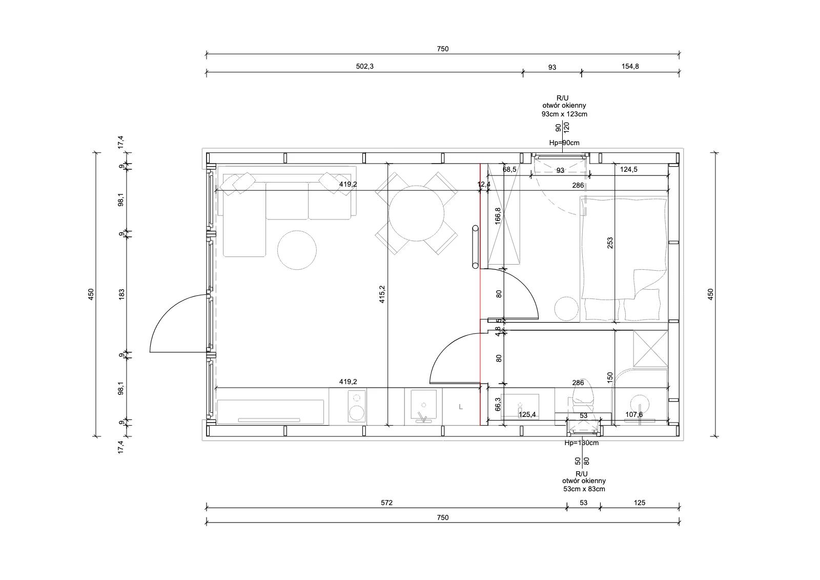 FRONT 35m2 na działkę ROD — rzut 2
